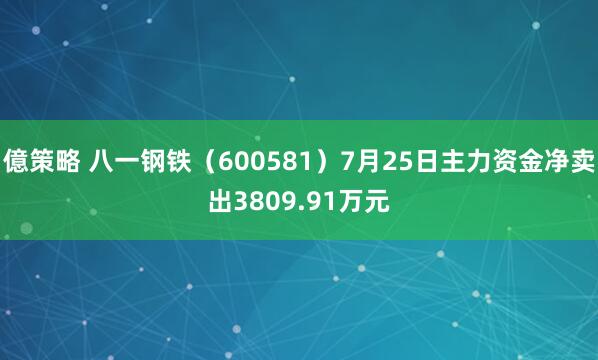 億策略 八一钢铁（600581）7月25日主力资金净卖出3809.91万元