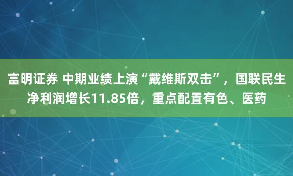 富明证券 中期业绩上演“戴维斯双击”，国联民生净利润增长11.85倍，重点配置有色、医药